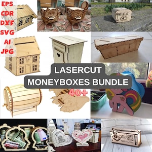 Laser Cut Money Boxes Bundle - 40+ Files for 2D & 3D Designs, CNC Files, Svg Cdr Dxf Jpg Eps, Perfect for Laser Cutting - Engraving