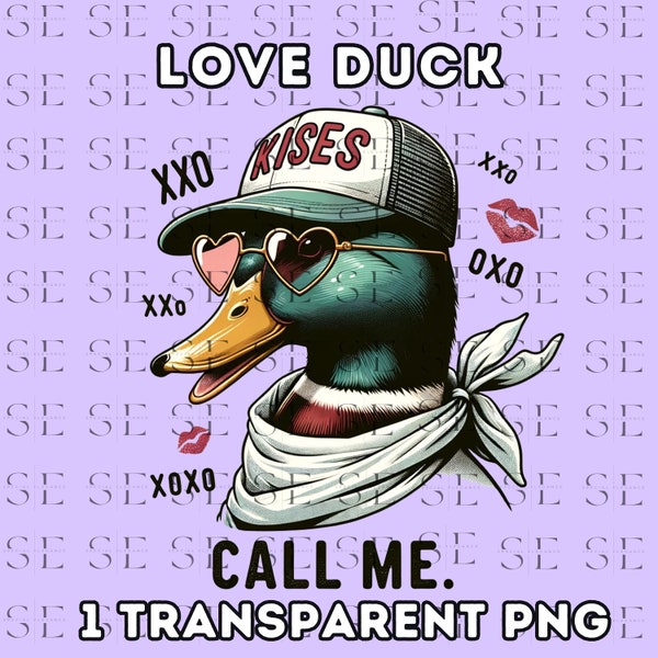 Love Duck PNG, Kisses Cap Clipart, Call Me Heart Glasses, Instant Download Art, Romantic Duck, Sweet Themed Duck, Duck Png