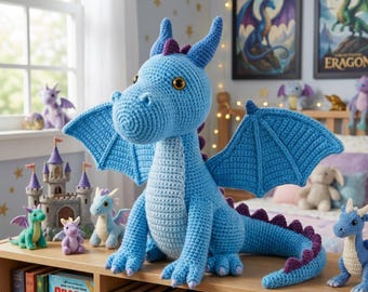 Blue Dragon Amigurumi Crochet Pattern Cute Fantasy Plush PDF