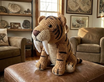 Saber Tooth Tiger Amigurumi Crochet Pattern Cute Prehistoric Plush PDF