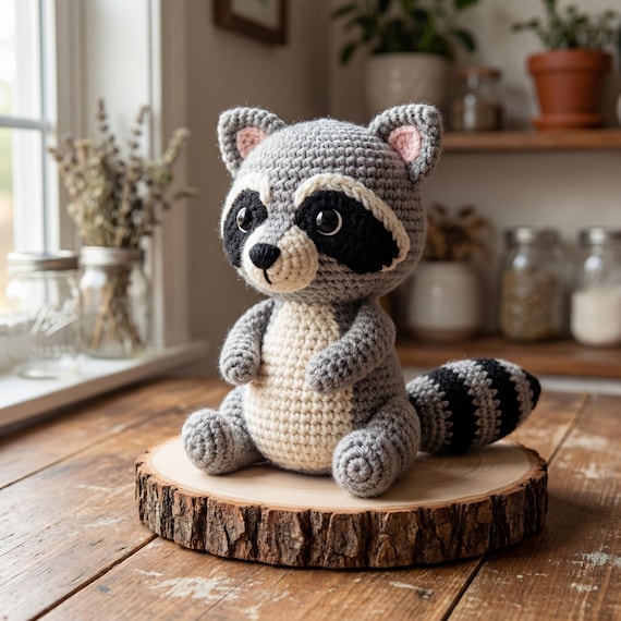 Raccoon Amigurumi Crochet Pattern Cute Woodland Animal Plush PDF