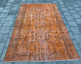 5.3x8.4 ft, Living room rug, Turkish large rug, Vintage rug, Orange rug, Overdyed rug, Boho rug, Oushak rug, Handmade wool rug, Oriental rug