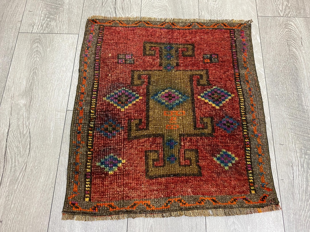 Vintage Oushak Wool Rug, Bohemian Oriental Style, Faded Pink Brown, 1.7 ...
