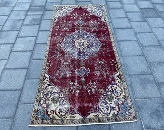 3.2 x 7.1 ft, Purple and blue rug, Turkish rug, Vintage rug, Oushak rug, Antique rug, Rustic rug, Bohemian rug, Organic wool rug, Boho rug