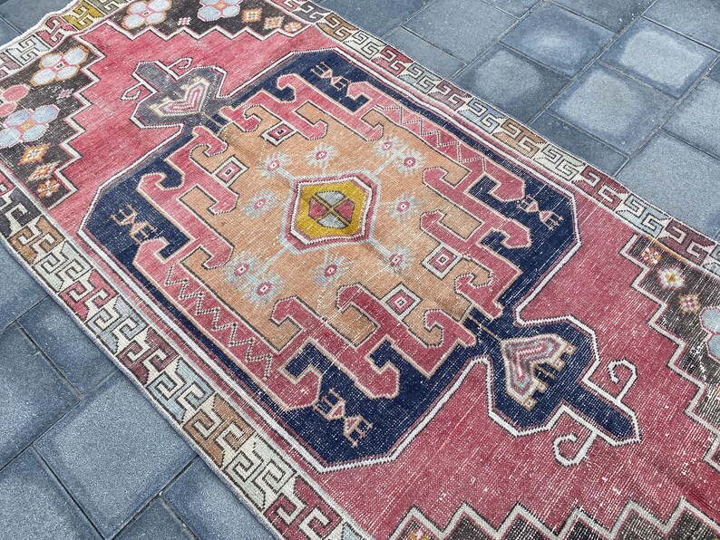 4x9 Pink Rug, 4x9 Runner Rug, 4x9 Area Rug, 4x9 Turkish Rug, 4x9 ...