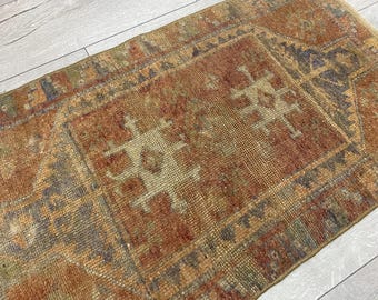 1.6 x 2.7 ft, Turkish mini rug, Boho decor rug, Oriental rug, Small rug, Vintage rug, Doormat, Bath rug, Handmade rug, Wool rug, Oushak rug