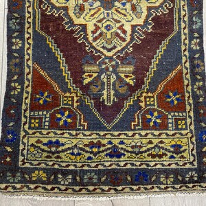Turkish small rug, Vintage rug, Doormat, Wool carpet, 1.7x3.6 ft image 8