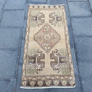 1.7 x 3.5 ft, Pastel rug, Turkish rug, Brown rug, Vintage rug, Antique rug, Doormat rug, Bath rug, Bohemian rug, Handmade rug, Oushak rug