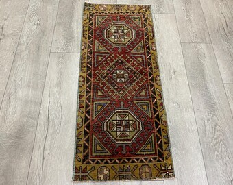 Antique rug, Turkish rug, Oushak rug, Small rug, Vintage rug, Doormat rug, Kitchen rug, Bohemian rug, Kilim rug, Eclectic rug, 1.4x3.4 ft