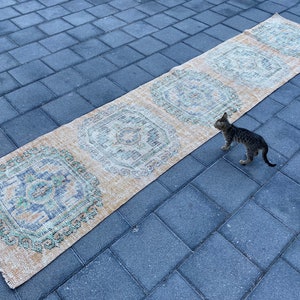 Handmade Wool Oushak Runner Rug, Vintage Turkish Hallway Rug (2.5 x 11.2 ft)