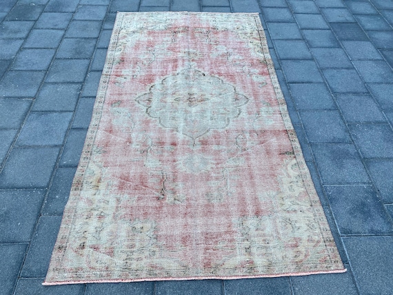 Large rug, Turkish rug, Vintage rug, Oriental rug, Overdyed rug, Dining room rug, Oushak rug, Handmade rug, Boho wool rug, 4.4x8.0 ft