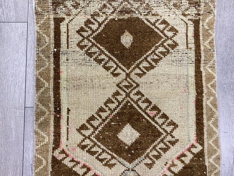 Brown wool rug, Organic rug, Doormat rug, Kitchen rug, Faded rug, Turkish rug, Vintage rug, Bohemian rug, Handmade rug, Bath rug, 1.7x3.2 ft image 8