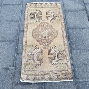 1.7 x 3.5 ft, Pastel rug, Turkish rug, Brown rug, Vintage rug, Antique rug, Doormat rug, Bath rug, Bohemian rug, Handmade rug, Oushak rug