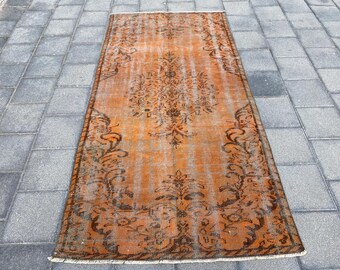 4.0x8.0 ft, Orange area rug, Overdyed rug, Handmade rug, Turkish rug, Vintage rug, Distressed rug, Oushak rug, Bedroom rug, Bohemian rug