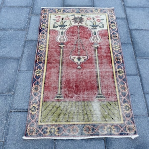 2.3x3.9 ft, Prayer rug, Small rug, Turkish rug, Tribal rug, Rustic rug, Vintage rug, Wool rug, Accent rug, Bohemian rug, Handmade wool rug