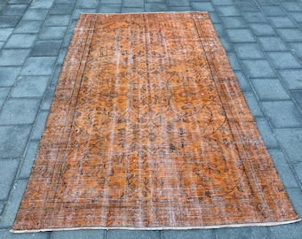 5x8 Oushak rug, Turkish rug, Vintage rug, Area rug, Orange rug, Overdyed rug, Handmade rug, Bohemian rug, Boho rug, Carpet, 5.3 x 8.4 ft