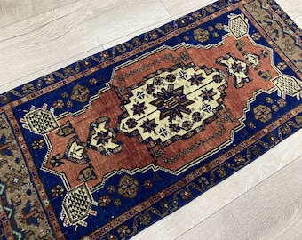 Unique rug, Vintage rug, Small turkish rug, Oushak rug, Doormat rug, Bath rug, Oriental rug, Handmade rug, Bohemian rug, Wool rug 1.6x3.5 ft