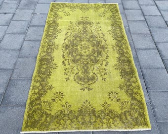 4,0 x 2,7 ft, Grüner Teppich, Vintage Teppich, Türkischer Teppich, Boho Teppich, Orientteppich, Handgewebter Teppich, Schlafzimmerteppich, Oushak Teppich, Boho Teppich