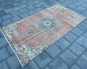 4.3x7.7 ft, Turkish rug, Vintage area rug, Faded rug, Rustic rug, Ethnic rug, Oushak wool rug, Bohemian rug, Handmade rug, Anatolian rug