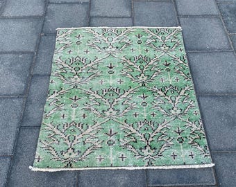 2.6 x 2.7 ft, Green square rug, Vintage rug, Boho rug, Handmade rug, Turkish rug, Small rug, Doormat, Bohemian rug, Boho wool rug, Bath rug