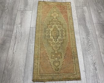 1.5 x 3.2 ft, Pink faded rug, Turkish vintage rug, Doormat
