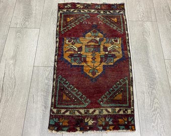 1.5 x 2.6 ft, Turkish mini rug, Vintage rug, Small rug, Boho rug, Handmade rug, Turkey rug, Bohemian rug, Brown rug, Oushak rug, Wool rug