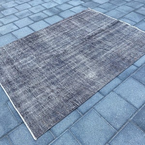 Antique rug, Turkish rug, Vintage rug, Area rug, Black rug, Distressed rug, Faded rug, Overdyed rug, Oushak rug, Oriental rug, 4.7x6.7 ft