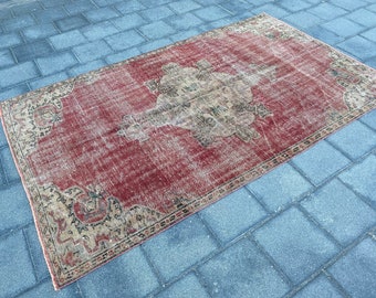 5x8 Oushak rug red, Turkish rug, Vintage rug, Area rug, Medallion rug, Organic wool rug, Handmade rug, Bohemian rug, Boho rug, 4.8 x 8.0 ft