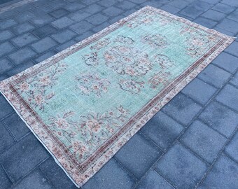 Oushak rug, Vintage rug, Large rug, Turkish rug, Area rug, Bohemian rug, Handmade wool rug, Green rug, Oriental rug, Boho decor, 4.6x8.1 ft
