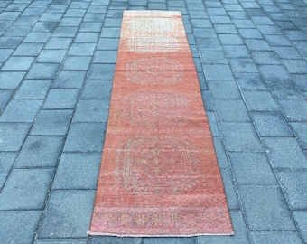 2.8 x 10.6 ft, Runner rug, Vintage rug, Turkish rug, Wool rug, Pink rug, Bohemian rug, Handmade rug, Kitchen rug, Boho rug, Home decor