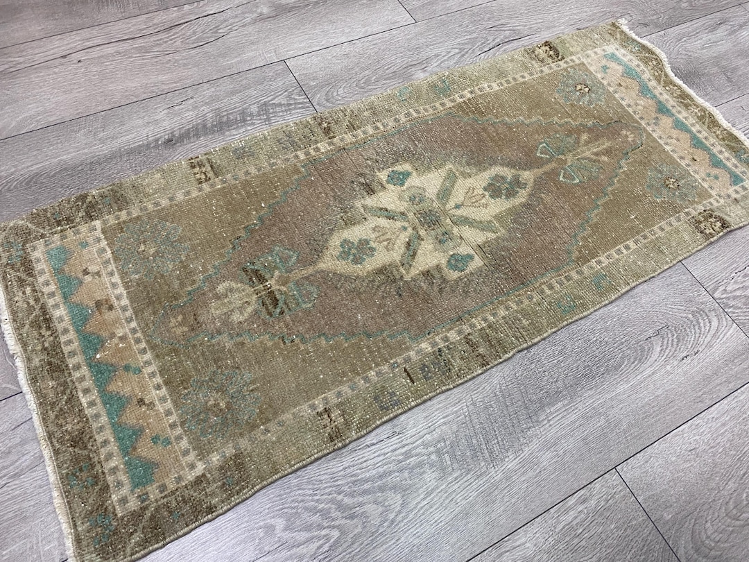 1.5 X 3.5 Ft, Neutral Rug, Faded Rug, Vintage Small Rug, Oushak Wool ...