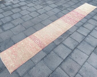 1.6x11.6 ft, Pink runner rug, Vintage rug, Narrow rug, Turkish rug, Corridor rug, Handmade wool rug, Bohemian rug, Boho rug, Oriental rug