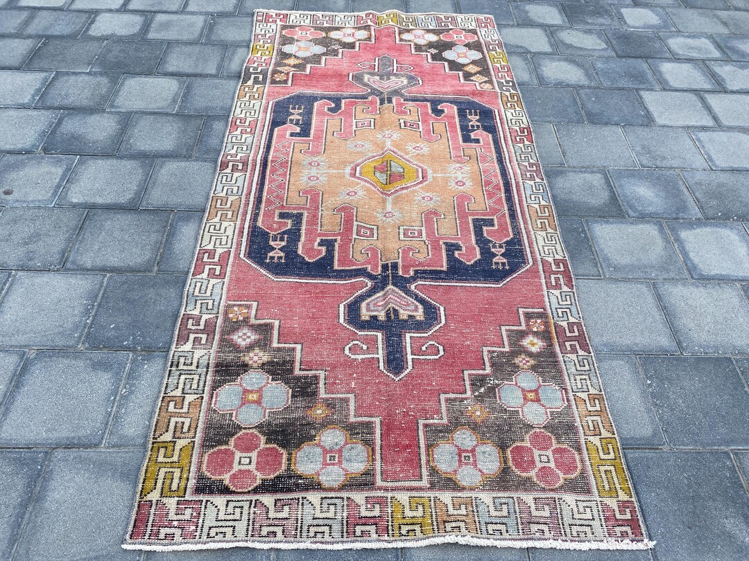 4x9 Pink Rug, 4x9 Runner Rug, 4x9 Area Rug, 4x9 Turkish Rug, 4x9 ...