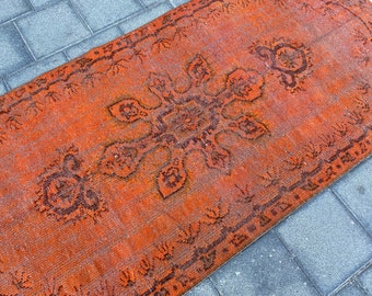 3.7x7.7 ft, Oriental rug, Turkish rug, Orange rug, Vintage area rug, Rustic rug, Ethnic rug, Oushak wool rug, Bohemian rug, Handmade rug