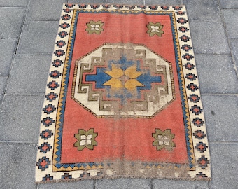 3.2x4.0 ft, Accent rug, Pink rug, Kitchen rug, Vintage rug, Turkish rug, Oushak rug, Rustic rug, Bohemian rug, Organic wool rug, Boho decor