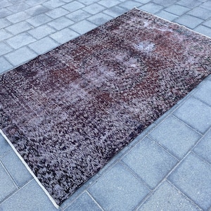 5x8 Turkish rug, Vintage rug, Area rug, Overdyed rug, Black rug, Organic rug, Handmade rug, Boho rug, Oushak rug, Wool rug, 4.9 x 7.8 ft
