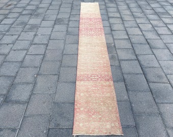 1.6x11.6 ft, Pink runner rug, Vintage rug, Narrow rug, Turkish rug, Hallway rug, Corridor rug, Oushak rug, Boho rug, Oriental rug, Faded rug