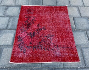 3.1 x 3.7 ft, Square rug, Small rug, Red rug, Turkish rug, Vintage rug, Boho rug, Bohemian rug, Bath rug, Oushak rug, Handmade wool rug