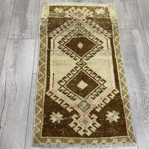 Brown wool rug, Organic rug, Doormat rug, Kitchen rug, Faded rug, Turkish rug, Vintage rug, Bohemian rug, Handmade rug, Bath rug, 1.7x3.2 ft image 3