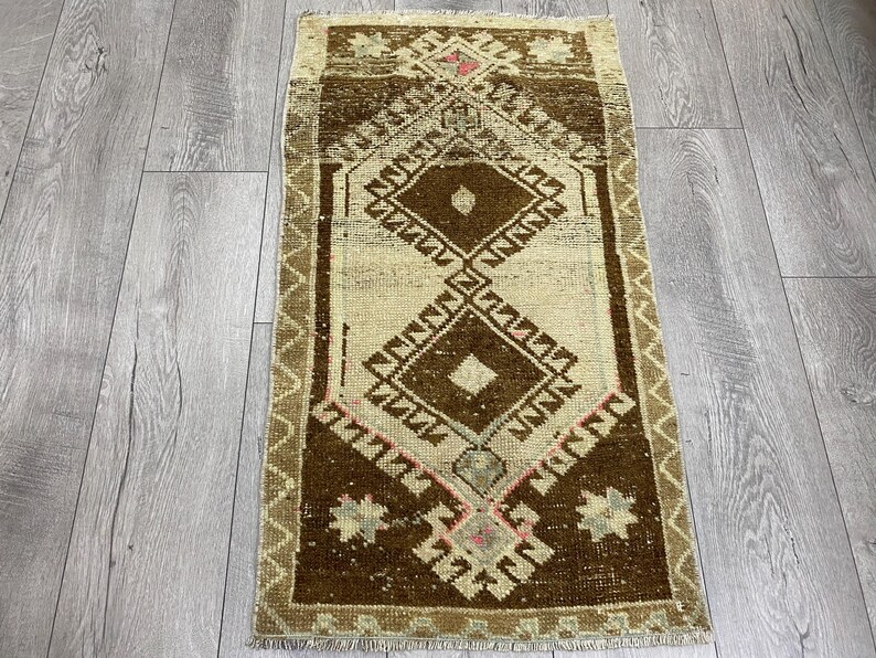 Brown wool rug, Organic rug, Doormat rug, Kitchen rug, Faded rug, Turkish rug, Vintage rug, Bohemian rug, Handmade rug, Bath rug, 1.7x3.2 ft image 3
