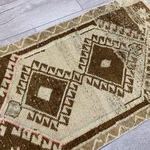 Brown wool rug, Organic rug, Doormat rug, Kitchen rug, Faded rug, Turkish rug, Vintage rug, Bohemian rug, Handmade rug, Bath rug, 1.7x3.2 ft image 2