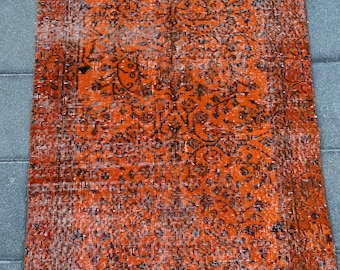 3.1 x 5.8 ft, Orange rug, Vintage rug, Bohemian rug, Floral rug, Turkish rug, Oushak rug, Wool rug, Boho rug, Handmade rug, Anatolian rug