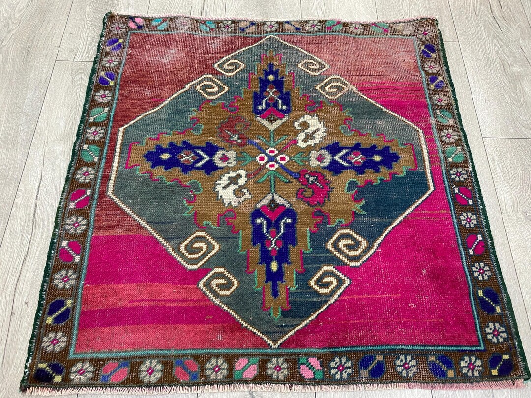 3x3 Pink Rug, 3x3 Square Rug, 3x3 Small Rug, 3x3 Turkish Rug, 3x3 ...