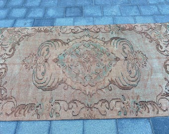 130 x 250 cm, Grüner Teppich, Türkischer Teppich, Vintage Teppich, Handgewebter Teppich, Handgewebter Wollteppich, Boho Teppich, Antiker Teppich