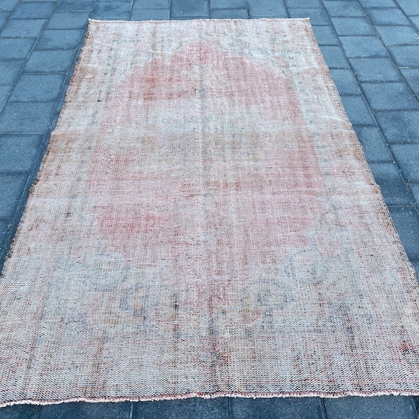 5x9 Turkish rug, Faded large rug, Vintage rug, Area rug, Saloon rug, Oriental rug, Organic rug, Boho rug, Oushak rug, Wool rug, 5.4 x 9.0 ft