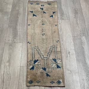 1.2 x 3.5 ft, Turkish mini rug, Vintage rug, Oushak rug, Brown rug, Small rug, Wool rug, Doormat rug, Handmade rug, Pastel rug, Muted rug