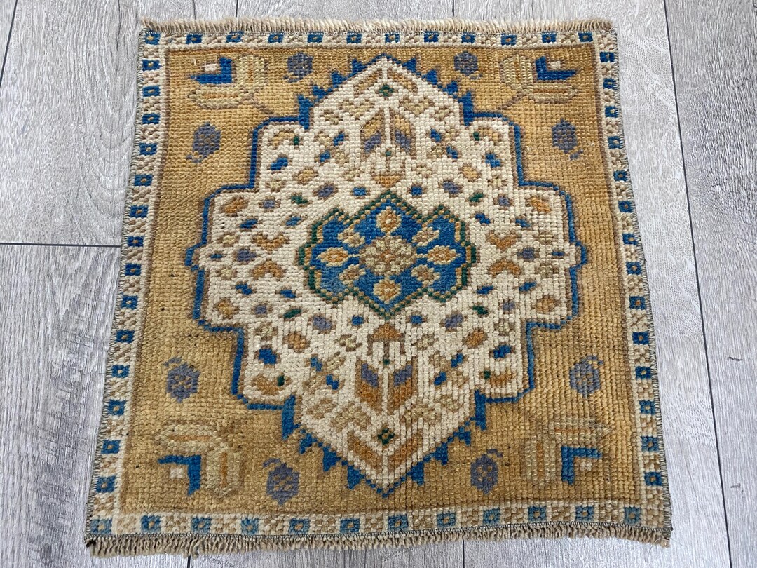 1.1x1.4 Ft, Square Rug, Small Turkish Rug, Vintage Rug, Doormat, Bath ...