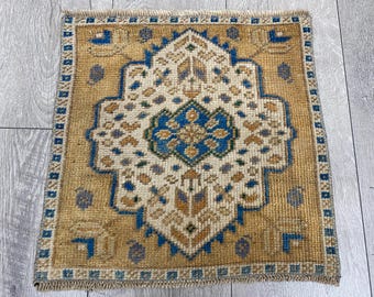 1.1x1.4 ft, Square rug, Small turkish rug, Vintage rug, Doormat, Bath rug, Oushak rug, Boho wool rug, Handmade rug, Bohemian rug, Decor rug