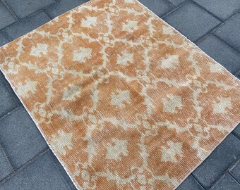 3.4x4.2フィート、トルコラグ、スクエアラグ、オレンジラグ