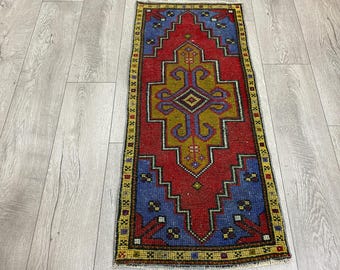 Alfombra vintage, alfombra tipo felpudo, alfombra turca pequeña, alfombra colorida, alfombra de cocina, alfombra bohemia, alfombra de lana orgánica, alfombra bohemia, alfombra hecha a mano, 1,6 x 3,5 pies